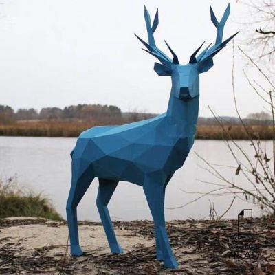 玻璃钢彩绘几何创意园林动物景观小鹿雕塑