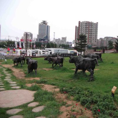 城市公园广场摆放铸铜牛群雕像