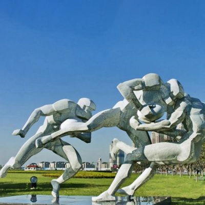 广场摆放大型不锈钢抽象橄榄球运动人物雕像