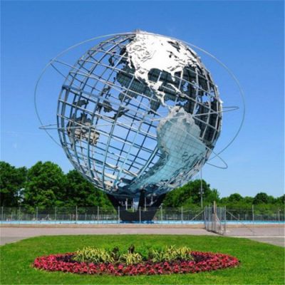 不锈钢地球仪雕塑 校园景观金属抽象镂空圆球摆件