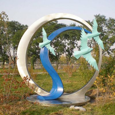 不锈钢户外园林创意抽象鸽子圆环雕塑