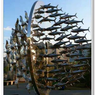 不锈钢创意鱼群海鸥群广场水景雕塑