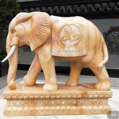 晚霞红石雕大型动物景观大象雕塑
