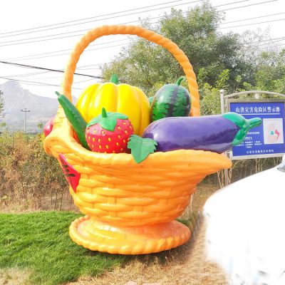 玻璃钢花篮果篮，丰收年大型果盘景观雕塑