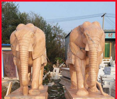 晚霞红石雕户外园林大型景观镇宅大象雕塑