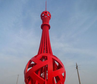 城市不锈钢抽象红色避雷针雕塑