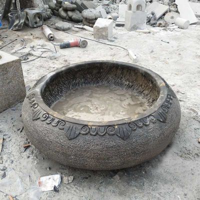 庭院圆形做旧石缸雕塑