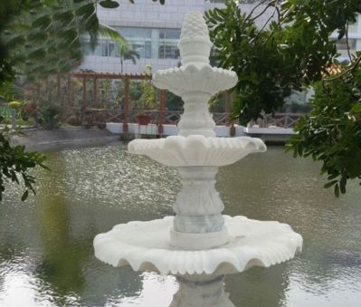 小区摆放三层喷泉汉白玉公园石雕