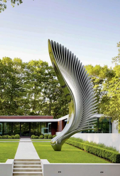 户外草坪大型不锈钢创意抽象羽毛雕塑