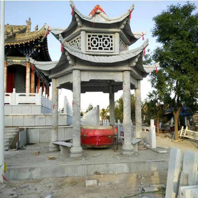 寺院摆放青石浮雕二层古建景观凉亭