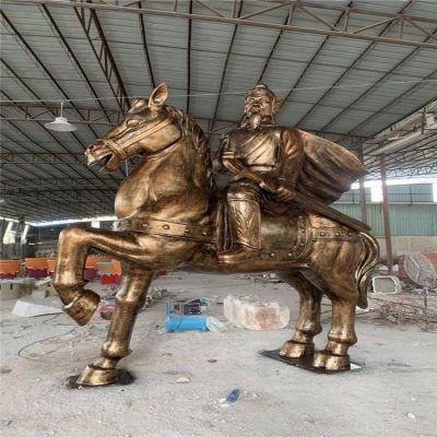 黄铜铸造古代人物将军骑马 景区广场摆件