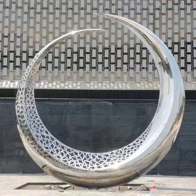 户外广场不锈钢镜面镂空创意圆环雕塑