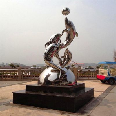抽象海浪海豚雕塑广场校园不锈钢景观雕塑