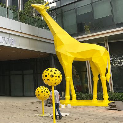 广场户外大型不锈钢几何抽象动物长颈鹿