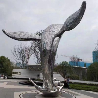 大型不锈钢海豚 鲸雕塑镜面动物户外摆件广场景观雕塑