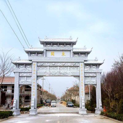 村镇别墅仿古中式三门五楼石牌坊雕塑