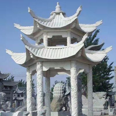 公园户外大理石石雕双层中式凉亭雕塑