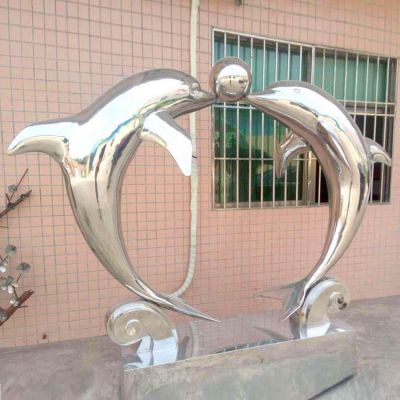 水池喷漆摆放不锈钢镜面海豚景观雕塑