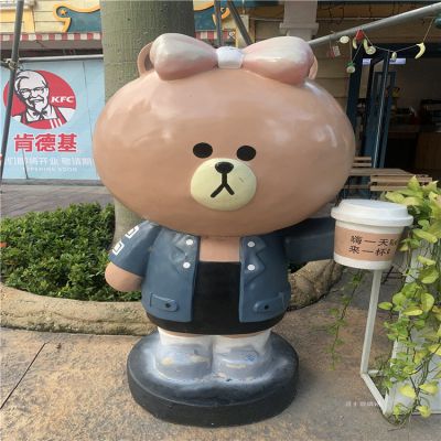 奶茶店网红店铺玻璃钢卡通维尼熊雕塑