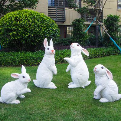 动物园四只白色玻璃钢兔子雕塑