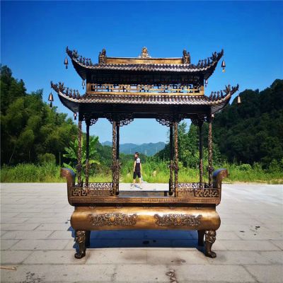寺庙景观镂空浮雕龙柱铸铜多层宝鼎香炉