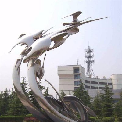 广场大型不锈钢镜面抽象景观雕塑