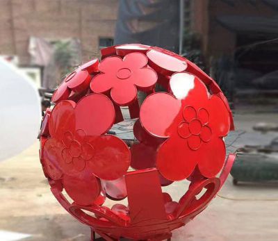 玻璃钢花朵造型户外镂空球雕塑