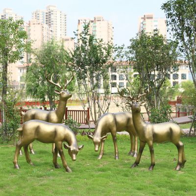 户外园林四只不锈钢仿铜鹿雕塑