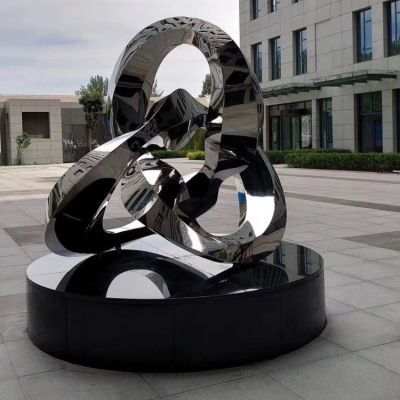 不锈钢抛光抽象艺术圆环造型广场摆件雕塑