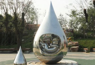 公园不锈钢镜面大型装饰品水滴雕塑