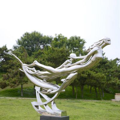 不锈钢镜面户外广场抽象跳舞的人物雕塑