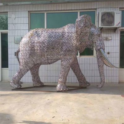 不锈钢镂空大象雕塑 园林户外草地摆件