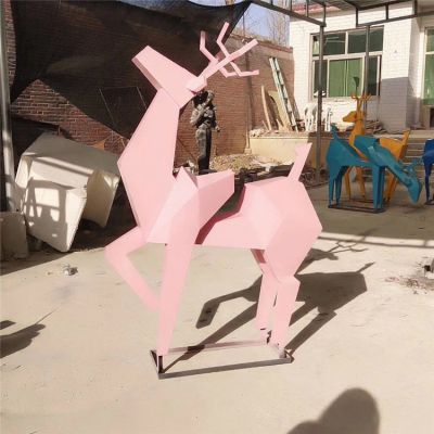 公园商场不锈钢创意抽象几何鹿雕塑