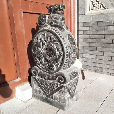 石雕仿古做旧浮雕麒麟中式庭院门口摆件