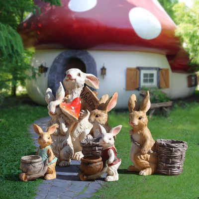 卡通兔子花盆树脂工艺品动物雕塑花园林景观商场酒店房产装饰摆件_11842