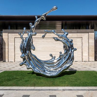 不锈钢创意浪花雕塑水滴别墅造景现代主义