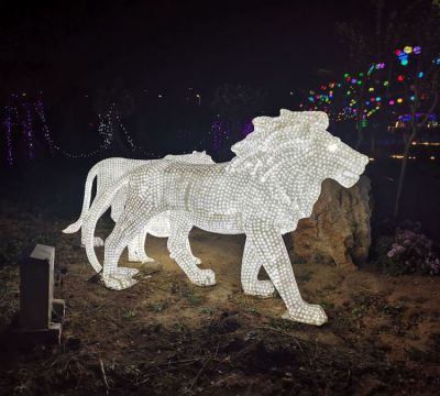不锈钢户外发光照明狮子雕塑