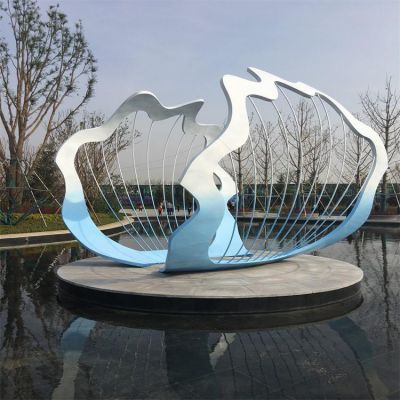 大型不锈钢镂空喷漆扇贝水景观小品雕塑