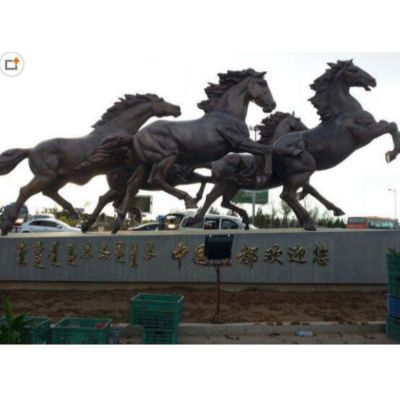大型广场紫铜铸造户外动物铜马群雕塑  