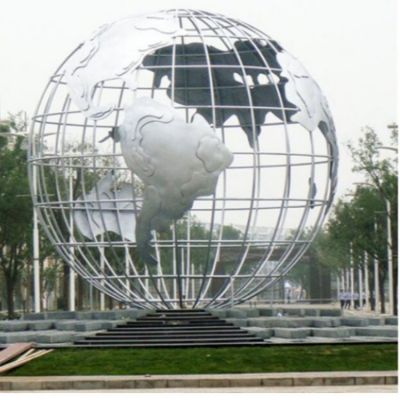 广场大型不锈钢镂空 抽象地球仪景观雕塑