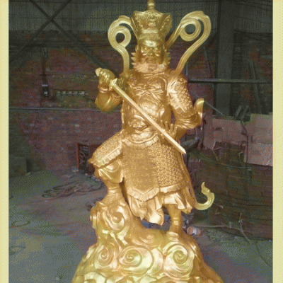 漆金四大天王之增长天王雕像