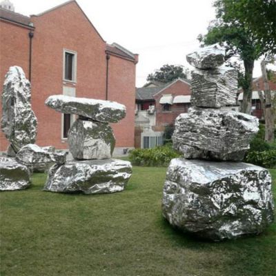 户外草坪不锈钢创意景观石头雕塑