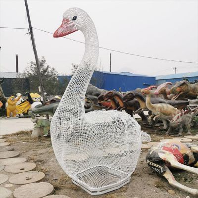 大型不锈钢镂空天鹅雕塑户外园林景观摆件