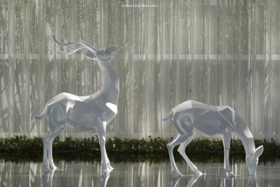 户外景区创意几何白色梅花鹿雕塑
