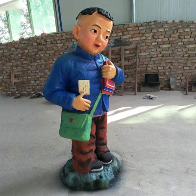 玻璃钢彩绘玻璃钢卡通读书郎雕塑摆件