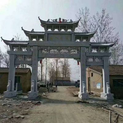 村口大理石石雕古建筑门楼石牌坊雕塑
