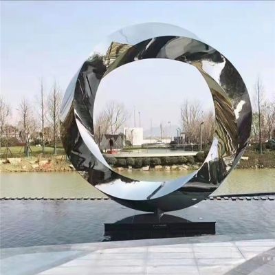 不锈钢镜面抽象圆环雕塑  广场喷泉摆件