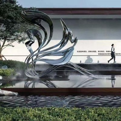 酒店大型不锈钢水景创意抽象景观雕塑