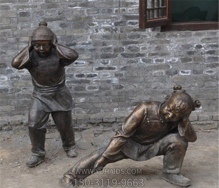 儿童放鞭炮公园景观铜雕儿童雕塑
