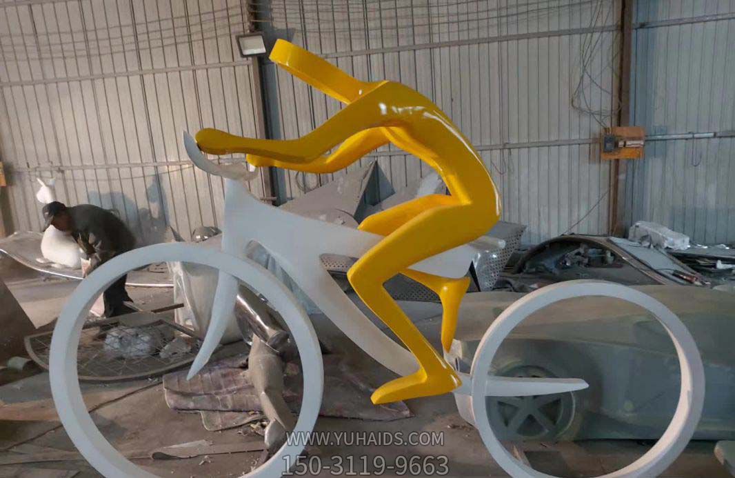 不锈钢骑单车景观雕塑